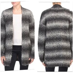 Rachel Zoe Fuzzy Stripe Open Front Cardigan Wool Alpaca Blend Size Medium